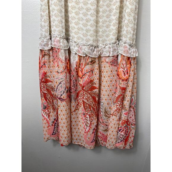 NWT MISA DRESS MIDI FLORAL TIERED RUFFLE COTTAGECORE BOHO CHIC CORAL PEACH BEIGE - Picture 8 of 15